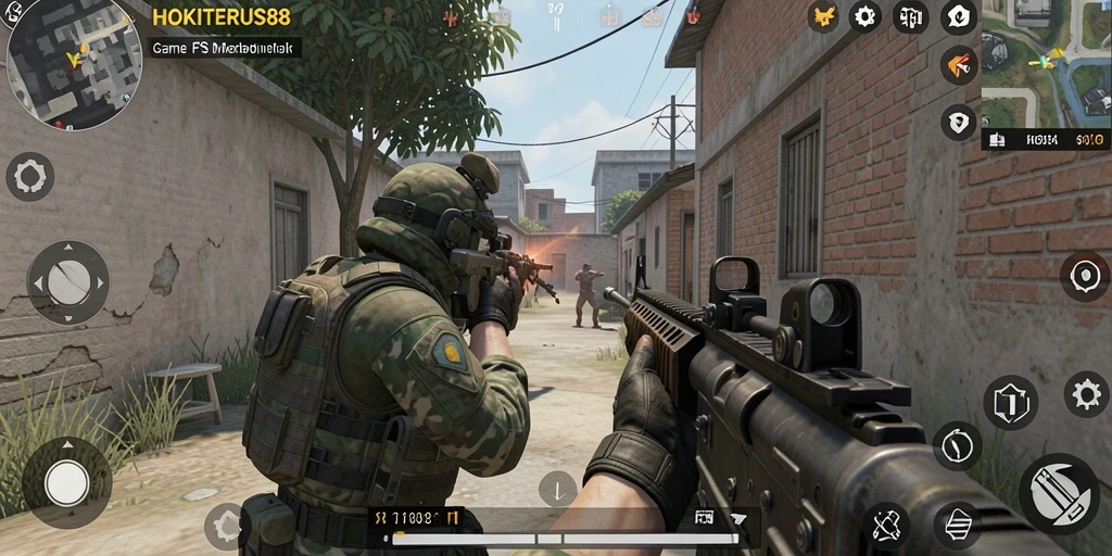 Screenshot gameplay HOKITERUS88 menampilkan aksi tembak-menembak yang menegangkan.