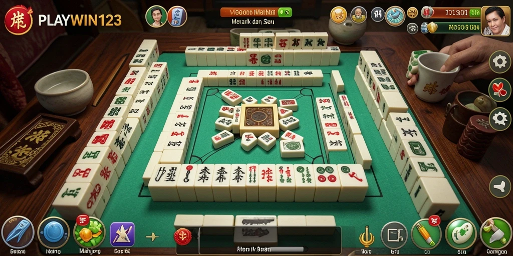 Screenshot utama PLAYWIN123 menampilkan gameplay seru Mahjong dengan desain menarik.