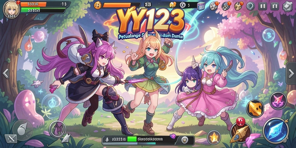 Tampilan gameplay seru dari YY123 dengan karakter anime yang menawan.